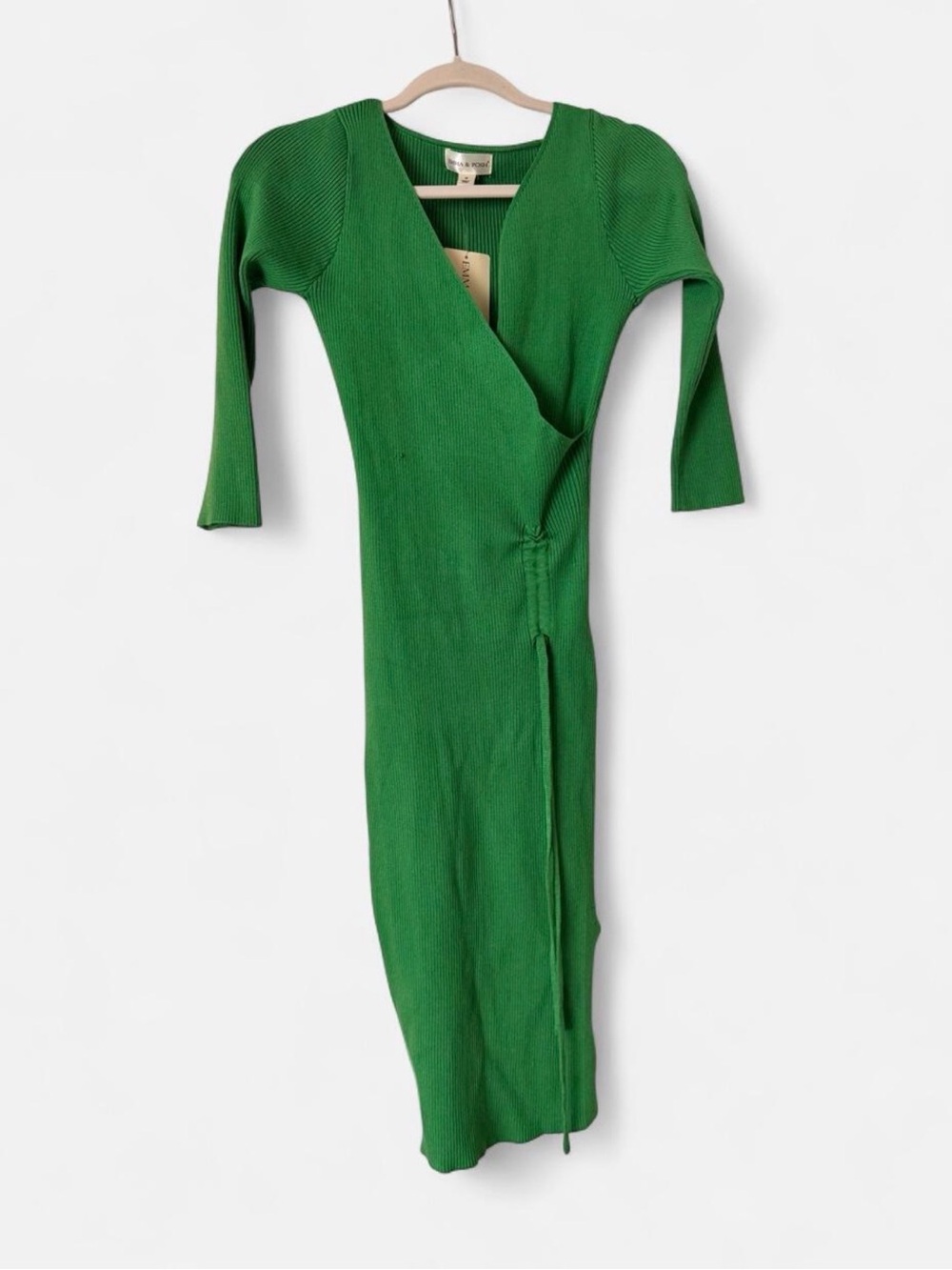 Emma & Posh Green Ribbed Wrap Midi Dress NWT Size Medium